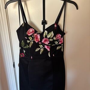BCX Black Dress with Pink Floral Embroidery
